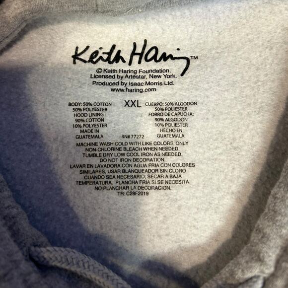 KEITH HARING Dancing Heart Black Pullover Hoodie Cropped for Men or Women XXL - Picture 4 of 6